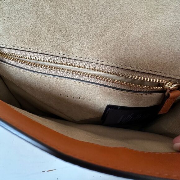 NWOT Sandro Camel Leather Crossbody Bag Lou MM Curcuma Adjustable Strap Purse - Picture 10 of 15